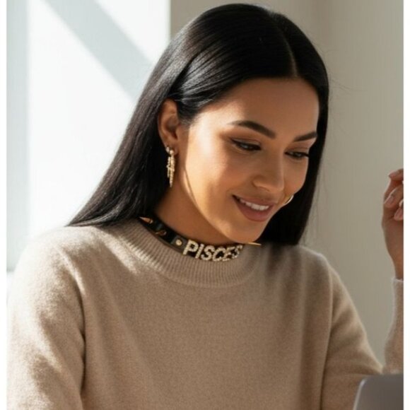 HOROSCOPEZ ✦ Undivided Attention Spike Choker ✦ Pisces ✦ Gold ✦ Vinyl ✦ NWT - Picture 3 of 5